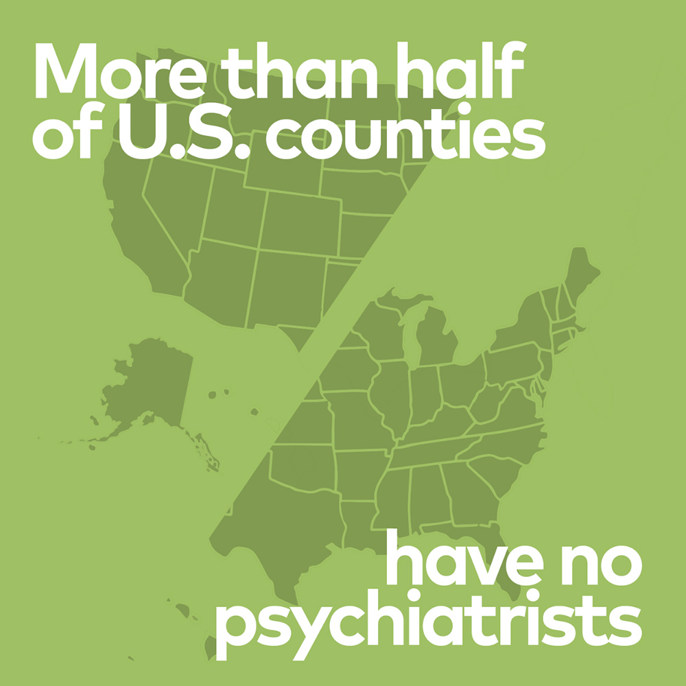 More than half of U.S. counties have no psychiatrists