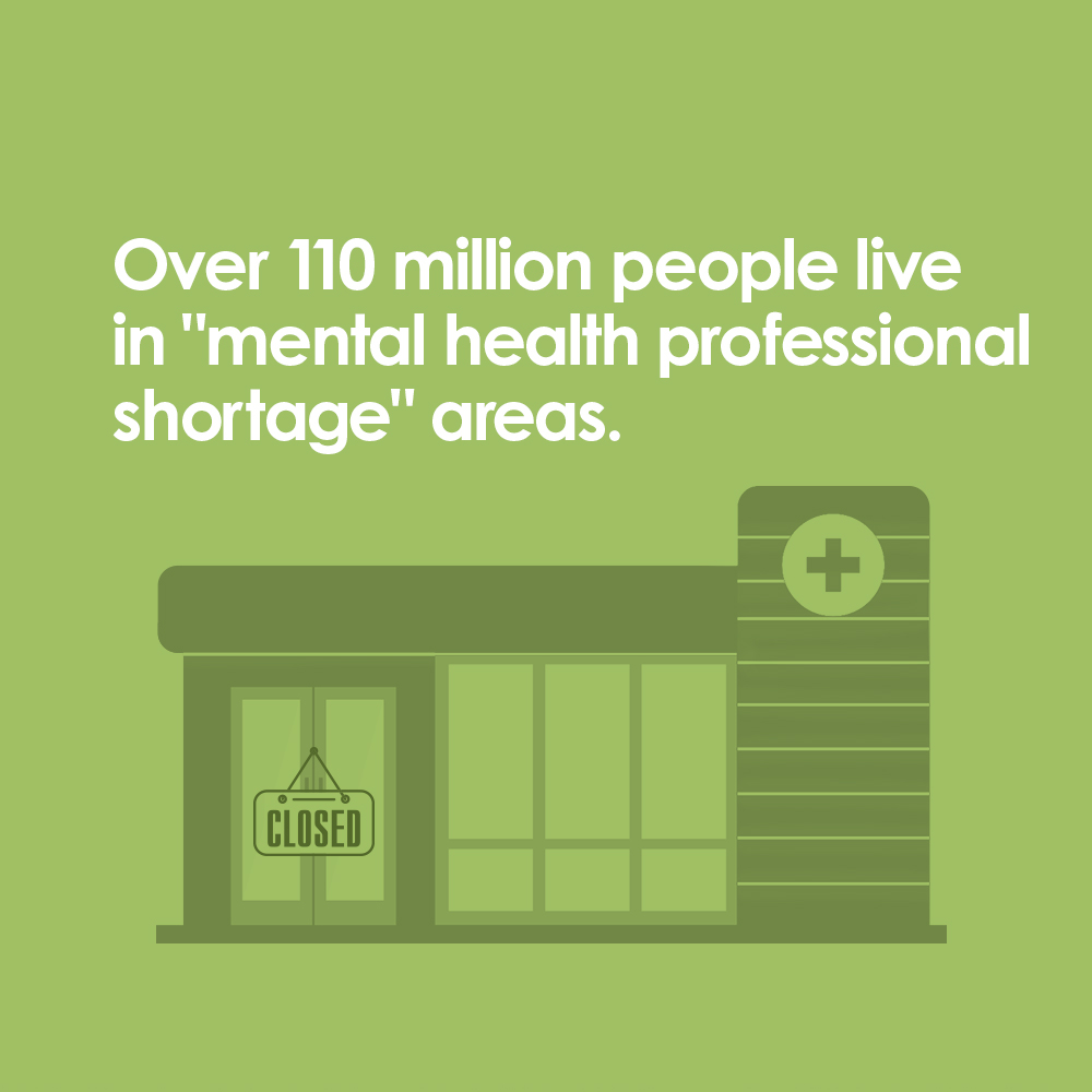 Over 100 million people live in "mental health professional shortage" areas